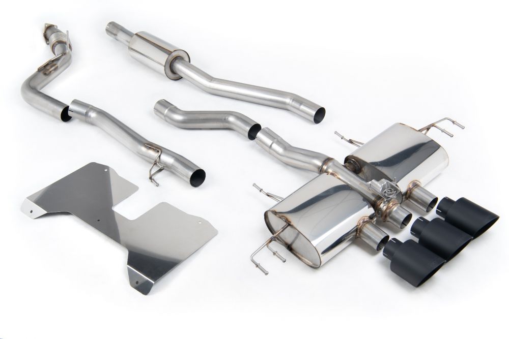 Milltek Sport exhaust system parts for 2022+ Honda Civic Type R FL5 2.0 i-VTEC (part SSXHO283): pipework, silencers and black tailpipe tips