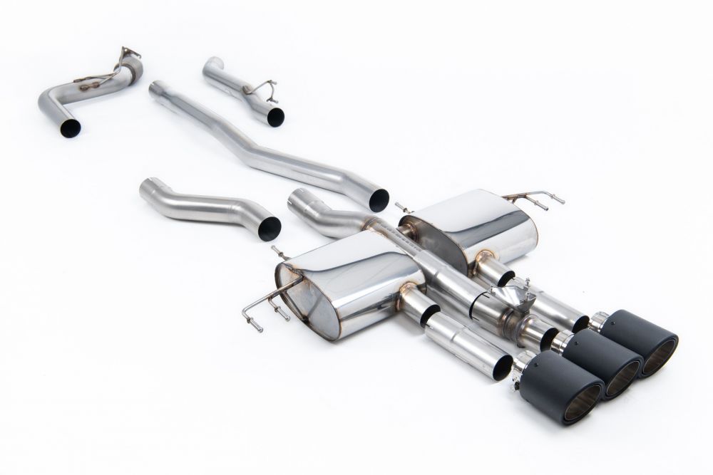 Milltek Sport exhaust system parts for 2023+ Acura Integra Type S 2.0 Turbo 320hp (part SSXHO309): pipework, silencers and black tailpipe tips