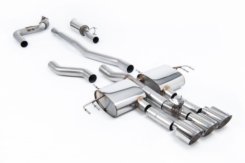 Milltek Sport exhaust system parts for 2023+ Acura Integra Type S 2.0 Turbo 320hp (part SSXHO315): pipework, silencers and polished silver tailpipe tips