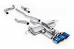 Milltek Sport exhaust system parts for 2023+ Acura Integra Type S 2.0 Turbo 320hp (part SSXHO318): pipework, silencers and burnt titanium blue tailpipe tips