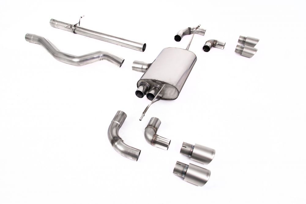 Milltek Sport exhaust system parts for 2020+ Land Rover Defender 110 3.0 I6 P400 (part SSXLR107): pipework, silencers and polished silver tailpipe tips