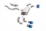 Milltek Sport exhaust system parts for 2020+ Land Rover Defender 90 2.0 I4 P300 & P400e (part SSXLR143): pipework, silencers and burnt titanium blue tailpipe tips