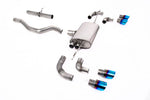 Milltek Sport exhaust system parts for 2020+ Land Rover Defender 90 2.0 I4 P300 & P400e (part SSXLR148): pipework, silencers and burnt titanium blue tailpipe tips