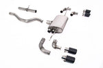 Milltek Sport exhaust system parts for 2020+ Land Rover Defender 90 2.0 I4 P300 & P400e (part SSXLR149): pipework, silencers and black tailpipe tips