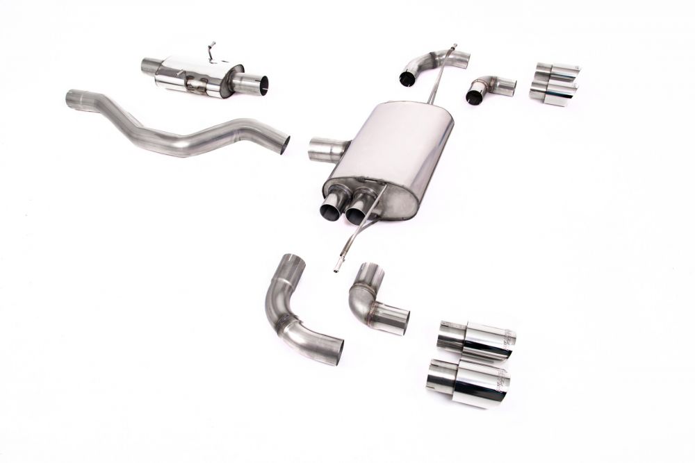 Milltek Sport exhaust system parts for 2020+ Land Rover Defender 90 3.0 I6 P400 (part SSXLR150): pipework, silencers and polished silver tailpipe tips
