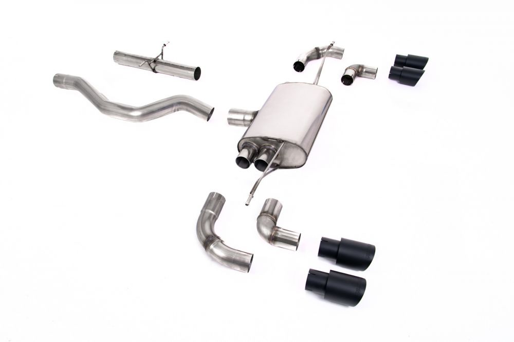 Milltek Sport exhaust system parts for 2020+ Land Rover Defender 90 3.0 I6 P400 (part SSXLR156): pipework, silencers and black tailpipe tips