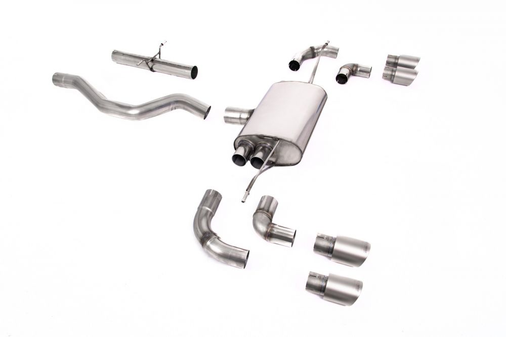 Milltek Sport exhaust system parts for 2020+ Land Rover Defender 90 3.0 I6 P400 (part SSXLR157): pipework, silencers and polished silver tailpipe tips