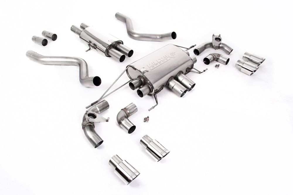 Milltek Sport exhaust system parts for 2021+ Land Rover Defender 90 5.0 V8 425PS & 525PS (part SSXLR168): pipework, silencers and black tailpipe tips