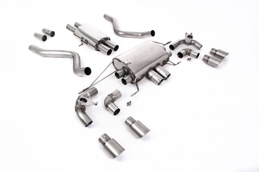 Milltek Sport exhaust system parts for 2021+ Land Rover Defender 90 5.0 V8 425PS & 525PS (part SSXLR170): pipework, silencers and black tailpipe tips