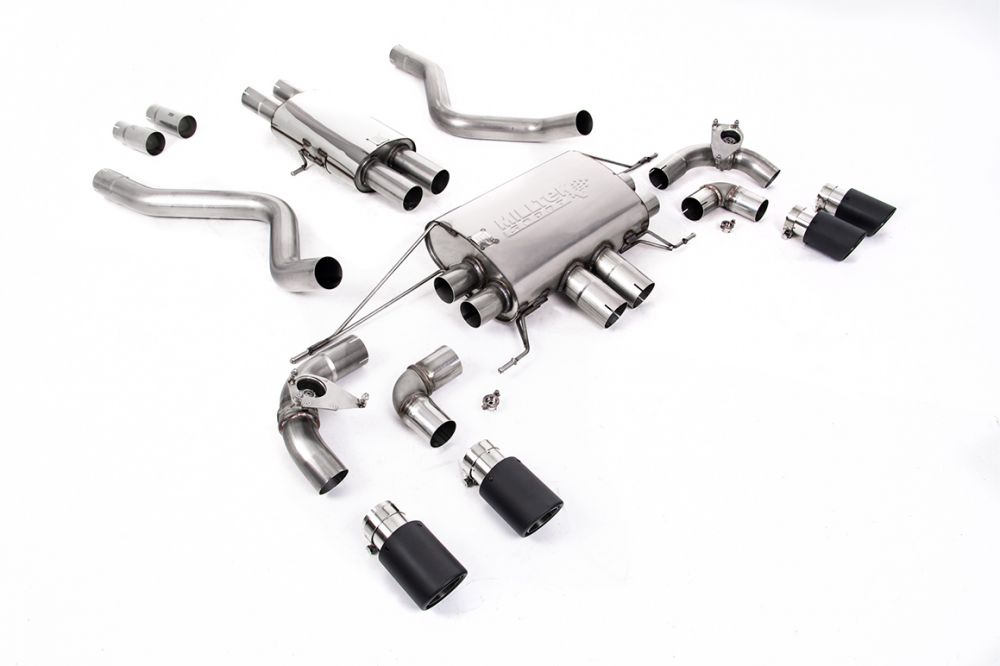 Milltek Sport exhaust system parts for 2021+ Land Rover Defender 90 5.0 V8 425PS & 525PS (part SSXLR172): pipework, silencers and black tailpipe tips