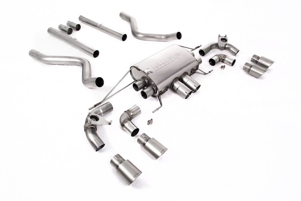 Milltek Sport exhaust system parts for 2021+ Land Rover Defender 90 5.0 V8 425PS & 525PS (part SSXLR175): pipework, silencers and black tailpipe tips