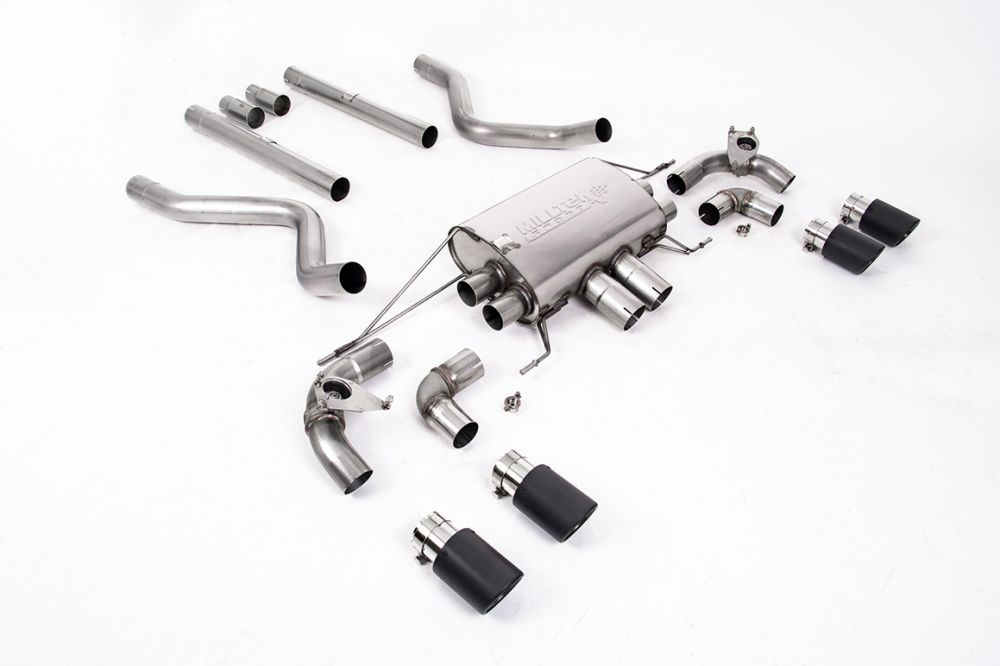 Milltek Sport exhaust system parts for 2021+ Land Rover Defender 90 5.0 V8 425PS & 525PS (part SSXLR177): pipework, silencers and black tailpipe tips