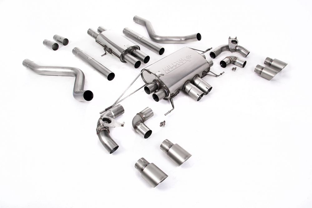 Milltek Sport exhaust system parts for 2021+ Land Rover Defender 110 5.0 V8 425PS & 525PS (part SSXLR180): pipework, silencers and black tailpipe tips
