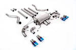 Milltek Sport exhaust system parts for 2021+ Land Rover Defender 110 5.0 V8 425PS & 525PS (part SSXLR186): pipework, silencers and burnt titanium blue tailpipe tips