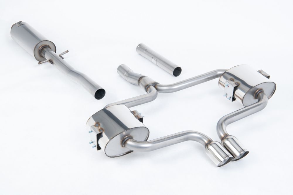 Milltek Sport exhaust system parts for 2004-2008 MINI Mk1 Cooper S Convertible (part SSXM008): pipework, silencers and polished silver tailpipe tips