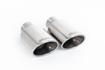 Close-up of polished silver Milltek Sport exhaust tips for the 2011-2015 MINI Mk2 Cooper S Coupé (part SSXM017) (photo 2)