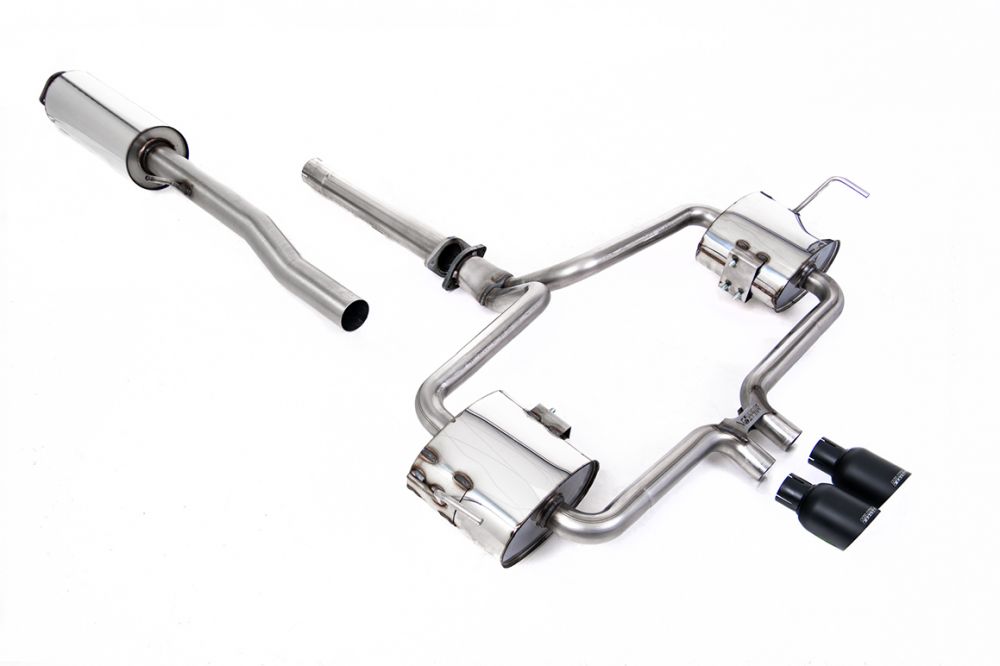 Milltek Sport exhaust system parts for 2002-2006 MINI Mk1 Cooper S (part SSXM478): pipework, silencers and black tailpipe tips