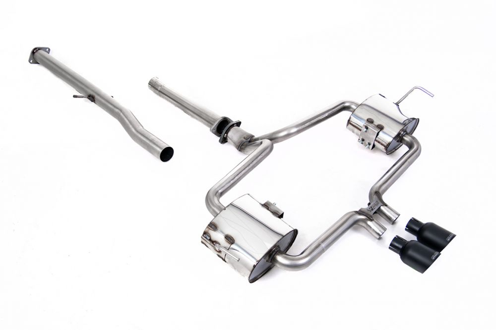 Milltek Sport exhaust system parts for 2002-2006 MINI Mk1 Cooper S (part SSXM480): pipework, silencers and black tailpipe tips