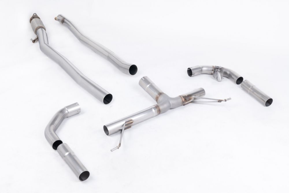 Milltek Sport exhaust system parts for 2019+ Mercedes-Benz A-Class A35 AMG 2.0 Turbo (part SSXMZ145): pipework, silencers and polished silver tailpipe tips (photo 2)