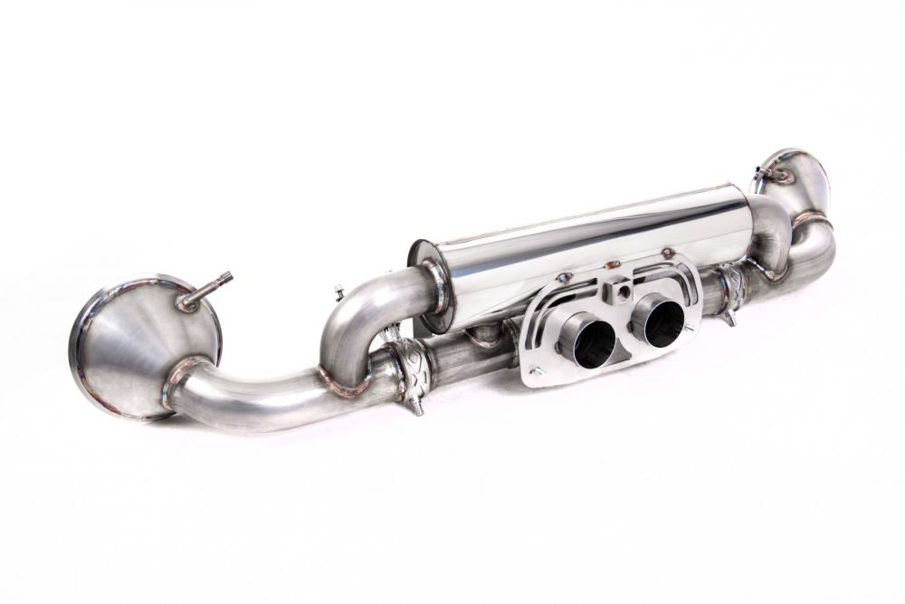 Milltek Sport exhaust system parts for 2021+ Porsche 911 992.1 GT3 (part SSXPO171): pipework, silencers and black tailpipe tips