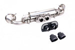 Milltek Sport exhaust system parts for 2021+ Porsche 911 992.1 GT3 (part SSXPO173): pipework, silencers and black tailpipe tips