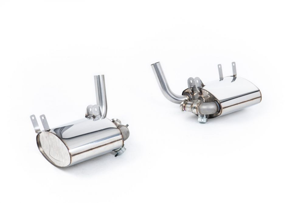 Milltek Sport exhaust system parts for 1998-2005 Porsche 911 996 Carrera and Carrera S (part SSXPO183): pipework, silencers and polished silver tailpipe tips