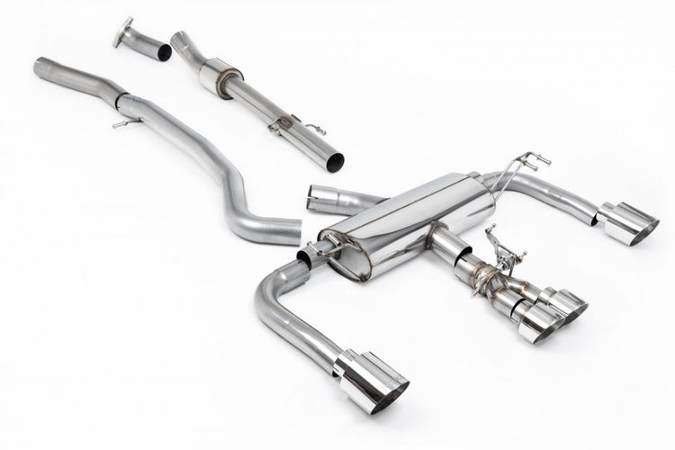 Milltek Sport exhaust system parts for 2023+ Toyota Corolla GR Corolla 1.6 Turbo (part SSXTY149): pipework, silencers and polished silver tailpipe tips
