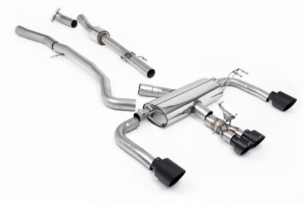 Milltek Sport exhaust system parts for 2023+ Toyota Corolla GR Corolla 1.6 Turbo (part SSXTY150): pipework, silencers and black tailpipe tips