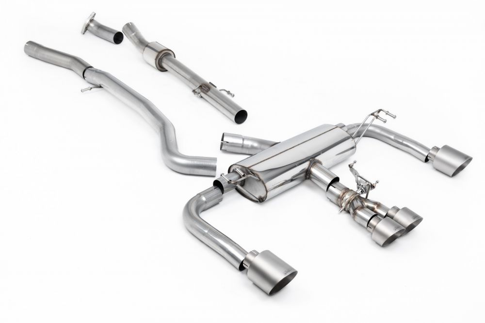 Milltek Sport exhaust system parts for 2023+ Toyota Corolla GR Corolla 1.6 Turbo (part SSXTY151): pipework, silencers and polished silver tailpipe tips