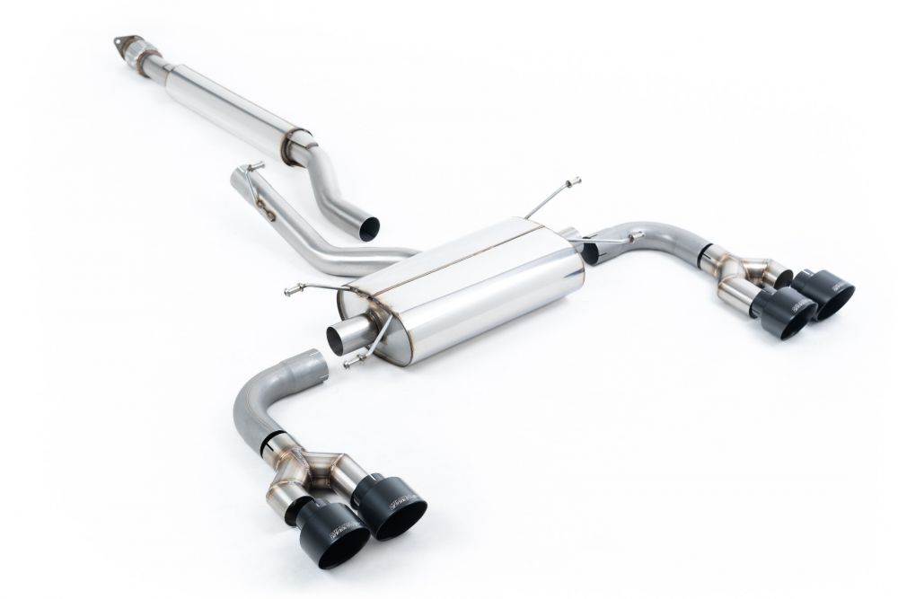 Milltek Sport exhaust system parts for 2022+ Toyota GR86 2.4 Litre (part SSXTY162): pipework, silencers and black tailpipe tips