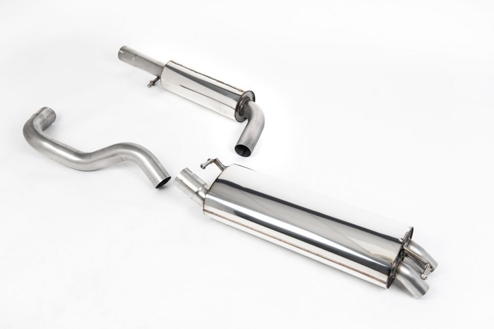 Milltek Sport exhaust system parts for 1998-2004 Volkswagen Golf Mk4 GTI 1.8T (part SSXVW056): pipework, silencers and polished silver tailpipe tips