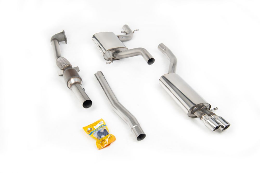 Milltek Sport exhaust system parts for 2006-2010 Volkswagen Jetta Mk5 GLI 2.0T FSI (part SSXVW099): pipework, silencers and polished silver tailpipe tips