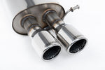 Close-up of polished silver Milltek Sport exhaust tips for the 2006-2010 Volkswagen Jetta Mk5 GLI 2.0T FSI (part SSXVW099)