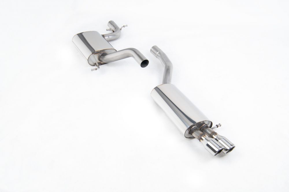 Milltek Sport exhaust system parts for 2011-2014 Volkswagen Jetta Mk6 GLI 2.0 TSI (part SSXVW166): pipework, silencers and polished silver tailpipe tips