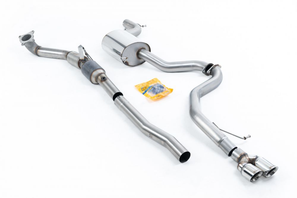 Milltek Sport exhaust system parts for 2011-2014 Volkswagen Jetta Mk6 GLI 2.0 TSI (part SSXVW291): pipework, silencers and polished silver tailpipe tips