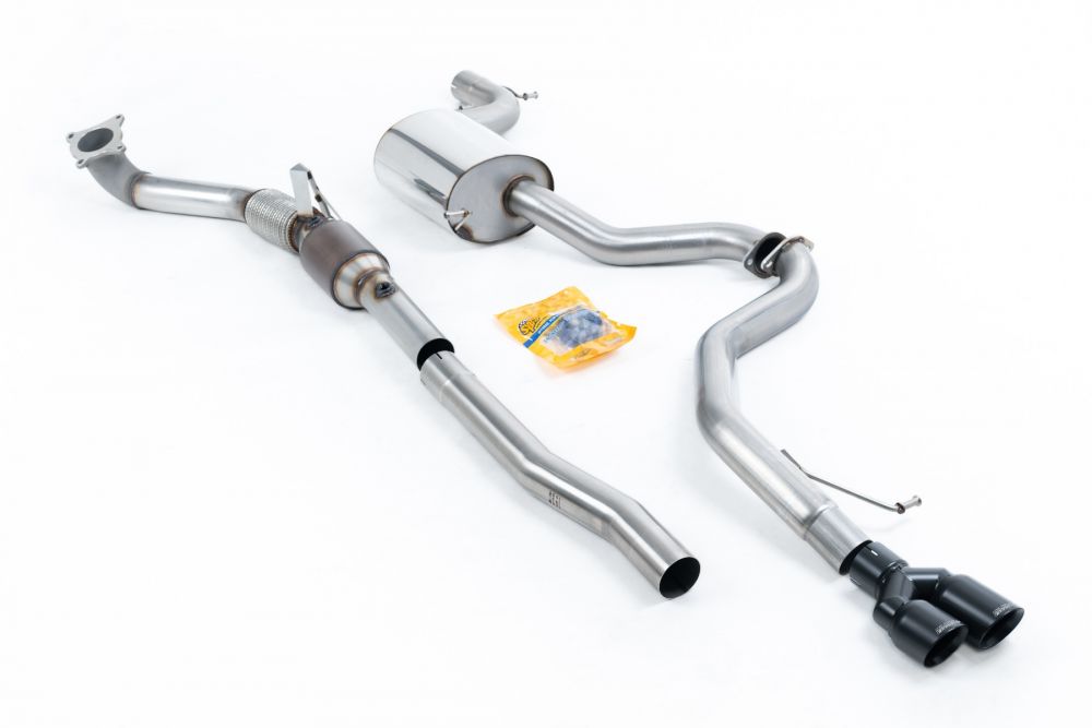 Milltek Sport exhaust system parts for 2011-2014 Volkswagen Jetta Mk6 GLI 2.0 TSI (part SSXVW317): pipework, silencers and black tailpipe tips