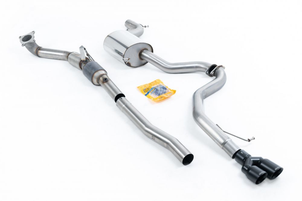 Milltek Sport exhaust system parts for 2011-2014 Volkswagen Jetta Mk6 GLI 2.0 TSI (part SSXVW318): pipework, silencers and black tailpipe tips