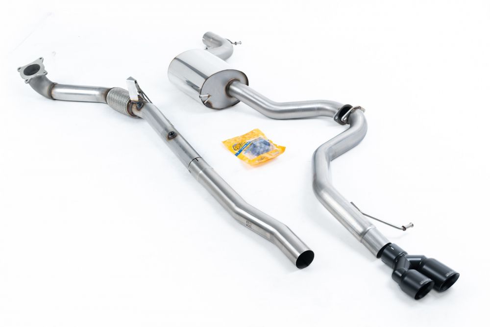 Milltek Sport exhaust system parts for 2011-2014 Volkswagen Jetta Mk6 GLI 2.0 TSI (part SSXVW319): pipework, silencers and black tailpipe tips