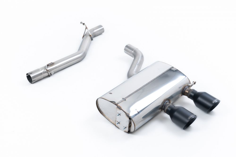 Milltek Sport exhaust system parts for 2005-2009 Volkswagen Golf MK5 R32 3.2 V6 (part SSXVW418): pipework, silencers and black tailpipe tips