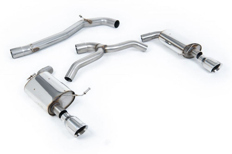 Milltek Sport exhaust system parts for 2016-2021 Volkswagen Golf Mk7 2.0TFSI Alltrack / Estate / Station Wagon / Combi 4-Motion (part SSXVW438): pipework, silencers and polished silver tailpipe tips