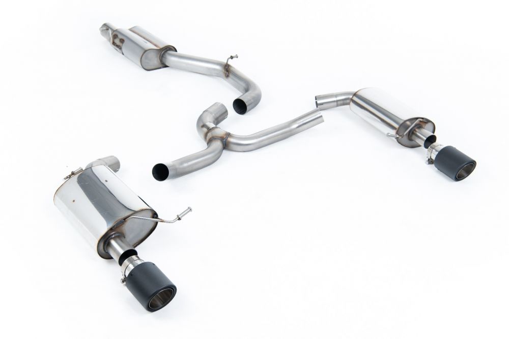 Milltek Sport exhaust system parts for 2016-2021 Volkswagen Golf Mk7 2.0TFSI Alltrack / Estate / Station Wagon / Combi 4-Motion (part SSXVW447): pipework, silencers and polished silver tailpipe tips