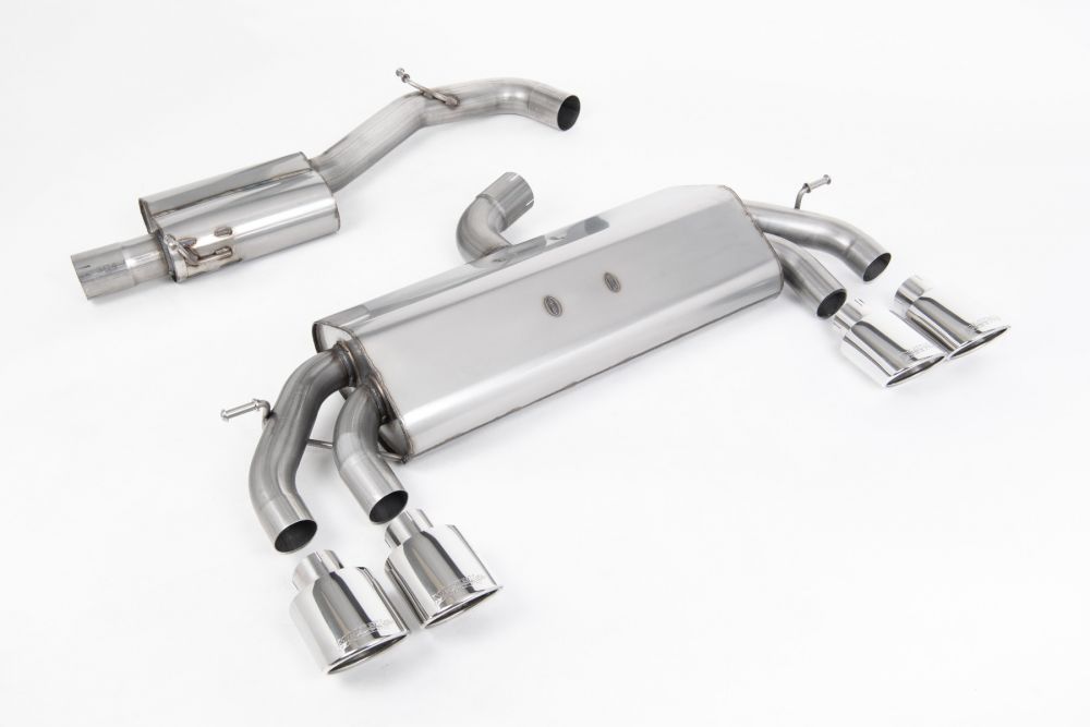 Milltek Sport exhaust system parts for 2017-2021 Volkswagen Golf Mk7.5 R 2.0 TSI 310PS - 76mm & EC Approved Systems (part SSXVW451): pipework, silencers and polished silver tailpipe tips