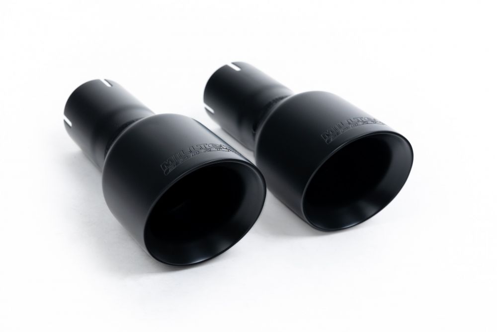Close-up of black Milltek Sport exhaust tips for the 2017-2018 Volkswagen Golf MK7.5 GTi (part SSXVW456)