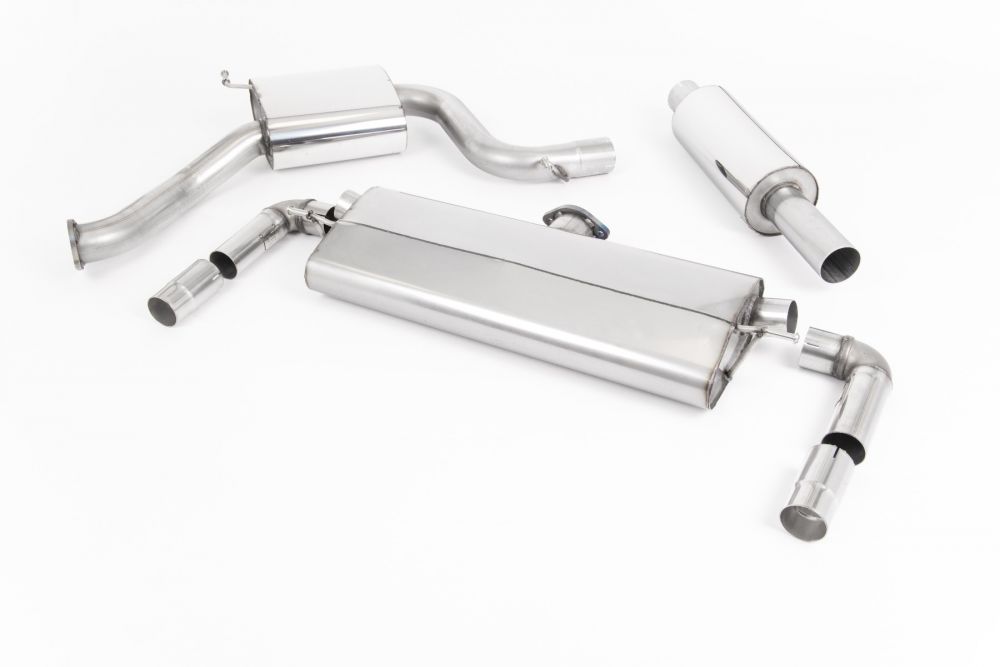 Milltek Sport exhaust system parts for 2017-2018 Volkswagen Golf MK7.5 GTi (part SSXVW457): pipework, silencers and polished silver tailpipe tips