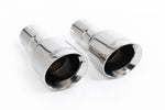 Close-up of polished silver Milltek Sport exhaust tips for the 2017-2018 Volkswagen Golf MK7.5 GTi (part SSXVW462)