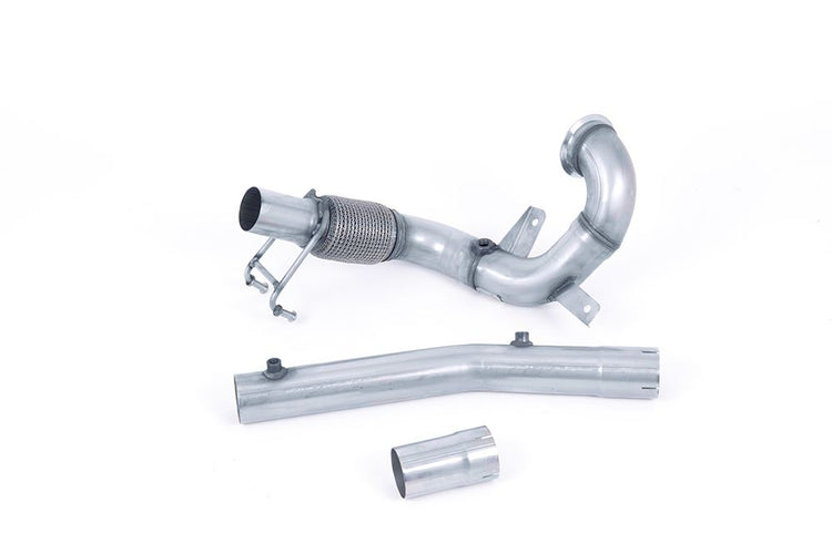 A front view of Milltek Non-Resonated Downpipe (Quieter) and De-Cat for Milltek Catback Audi A1 2019+ with white background