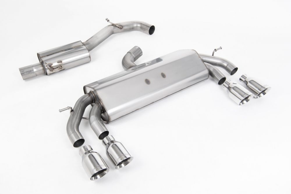 Milltek Sport exhaust system parts for 2017-2021 Volkswagen Golf Mk7.5 R 2.0 TSI 310PS - 76mm & EC Approved Systems (part SSXVW583): pipework, silencers and polished silver tailpipe tips