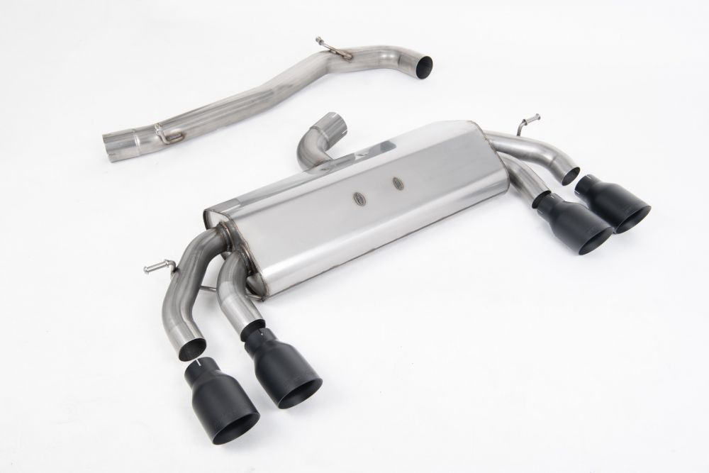 Milltek Sport exhaust system parts for 2017-2021 Volkswagen Golf Mk7.5 R 2.0 TSI 310PS - 76mm & EC Approved Systems (part SSXVW588): pipework, silencers and black tailpipe tips