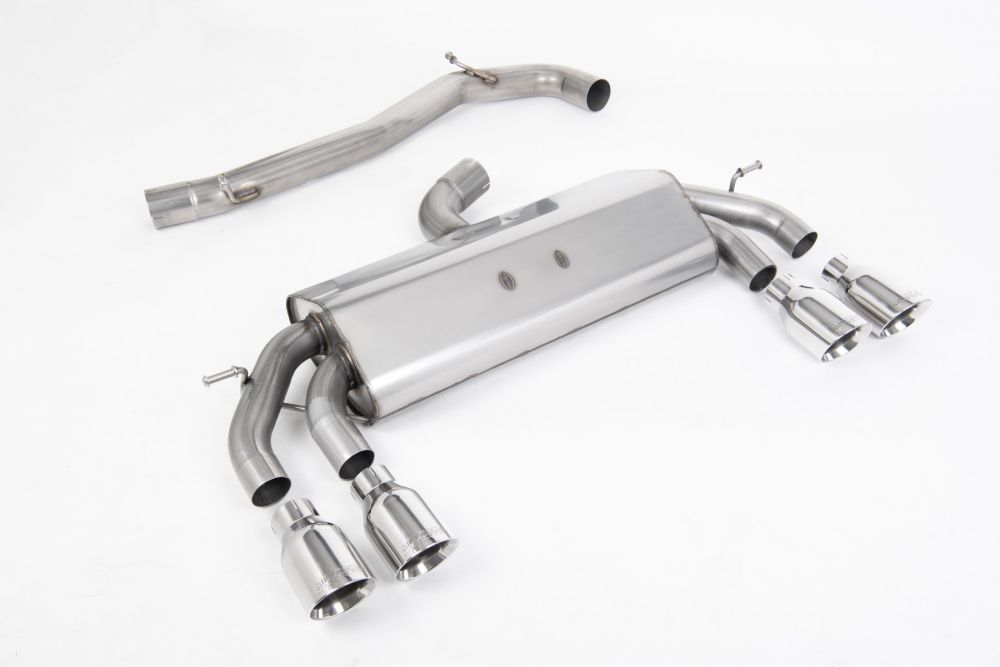 Milltek Sport exhaust system parts for 2017-2021 Volkswagen Golf Mk7.5 R 2.0 TSI 310PS - 76mm & EC Approved Systems (part SSXVW602): pipework, silencers and polished silver tailpipe tips