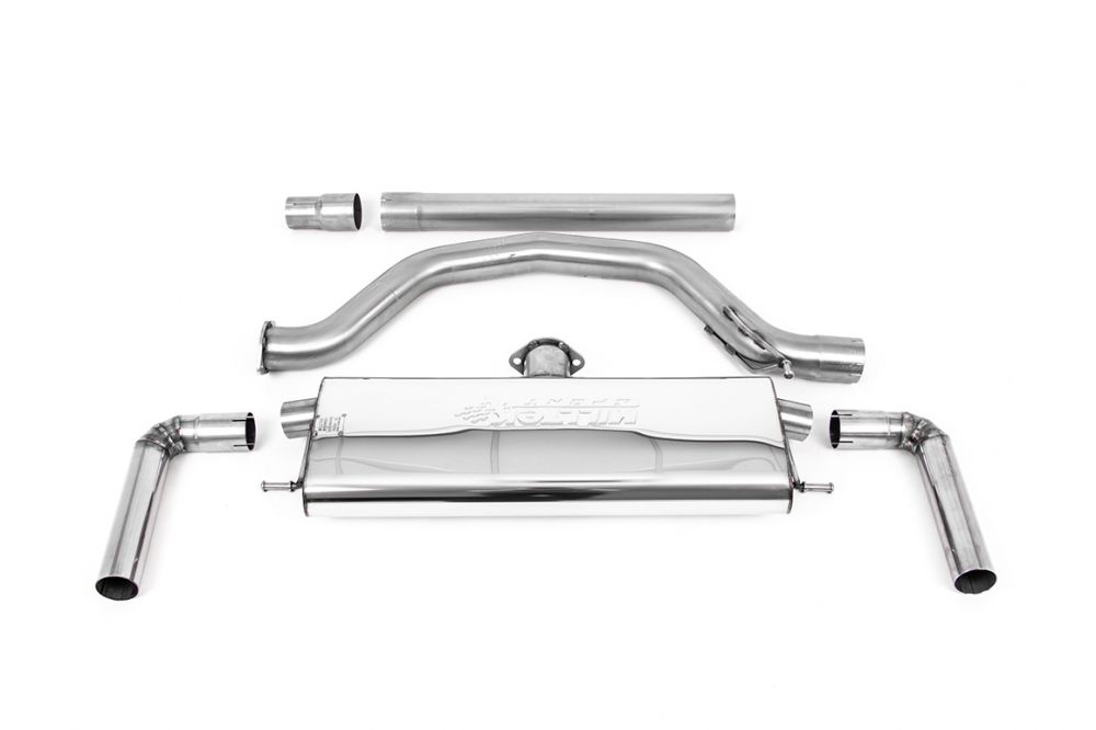 Milltek Sport exhaust system parts for 2021-2024 Volkswagen Golf Mk8 GTi (part SSXVW621): pipework, silencers and polished silver tailpipe tips